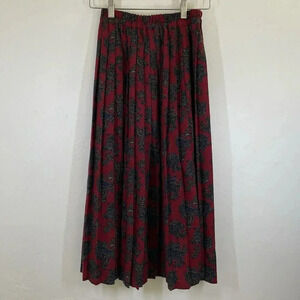 Vintage Midi Windsmoor Wool Blend Paisley Pleated Skirt Size 10 Red Academia